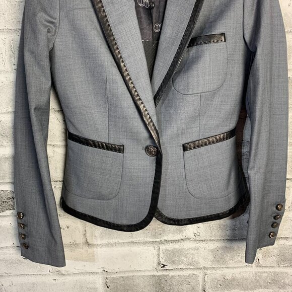 Tart Collections Wool Blend Lamb Leather Trim Fitted Blazer Jacket New - Picture 3 of 16